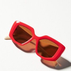 Anthropologie Red Chunky Sunglasses with Brown Lenses